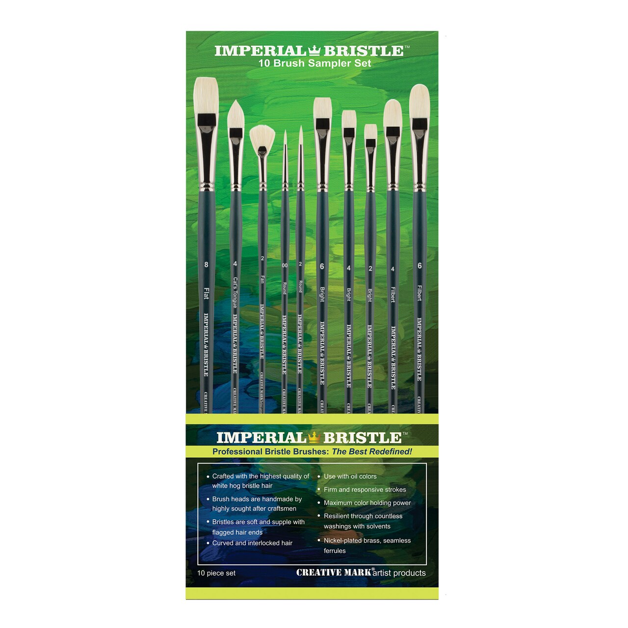 Creative Mark Imperial Professional Chungking Hog Bristle Brush - Assorted Shapes, Handmade Long Handle Oil Paint Brushes for Artists, Nickel-Plated Brass Ferrules, Stiff Yet Soft Natural Bristles